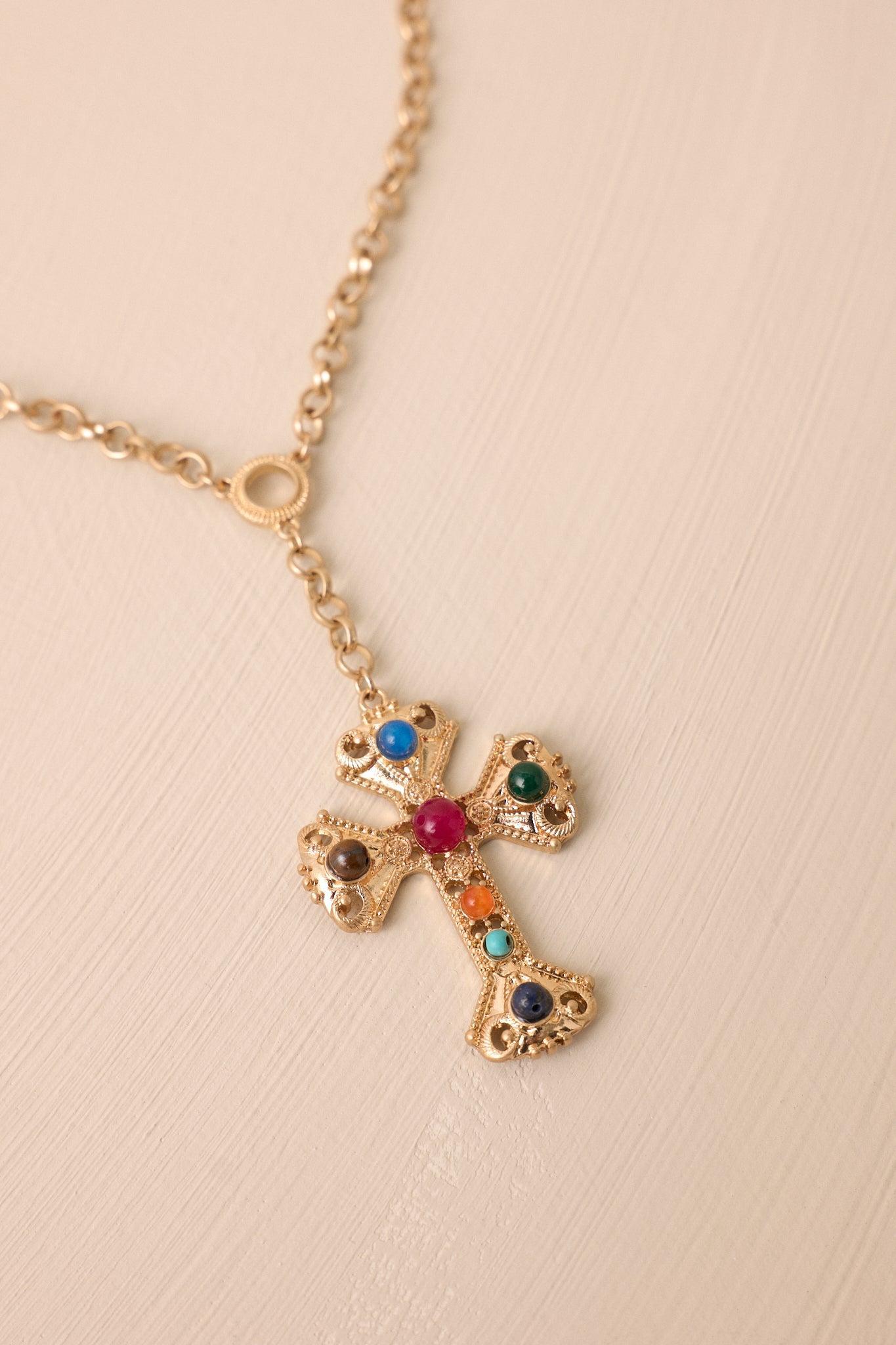 So Many Memories Gold & Multi Pearl Cross Necklace Product Image