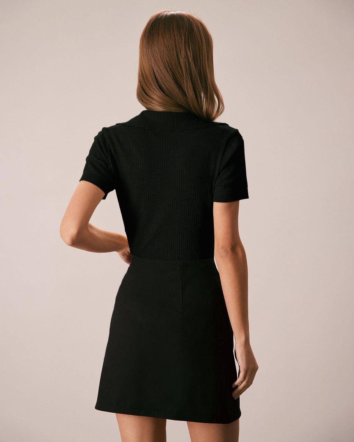 Black V Neck Button Pointelle Knit Tee Product Image