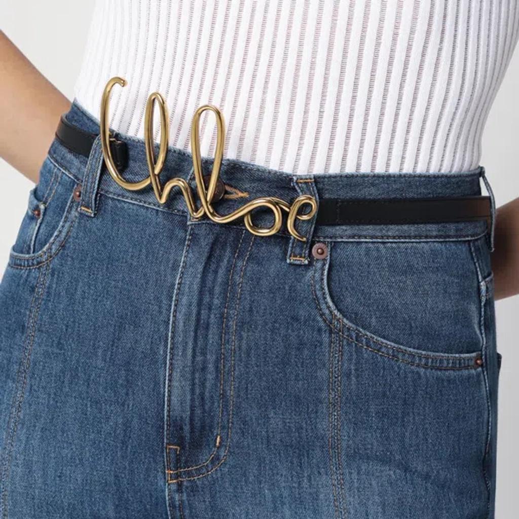 CHLOÉ Iconic Leather Belt Gold-tone Hardware In Black Product Image