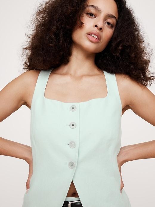 Linen Square-Neck Long Vest Product Image