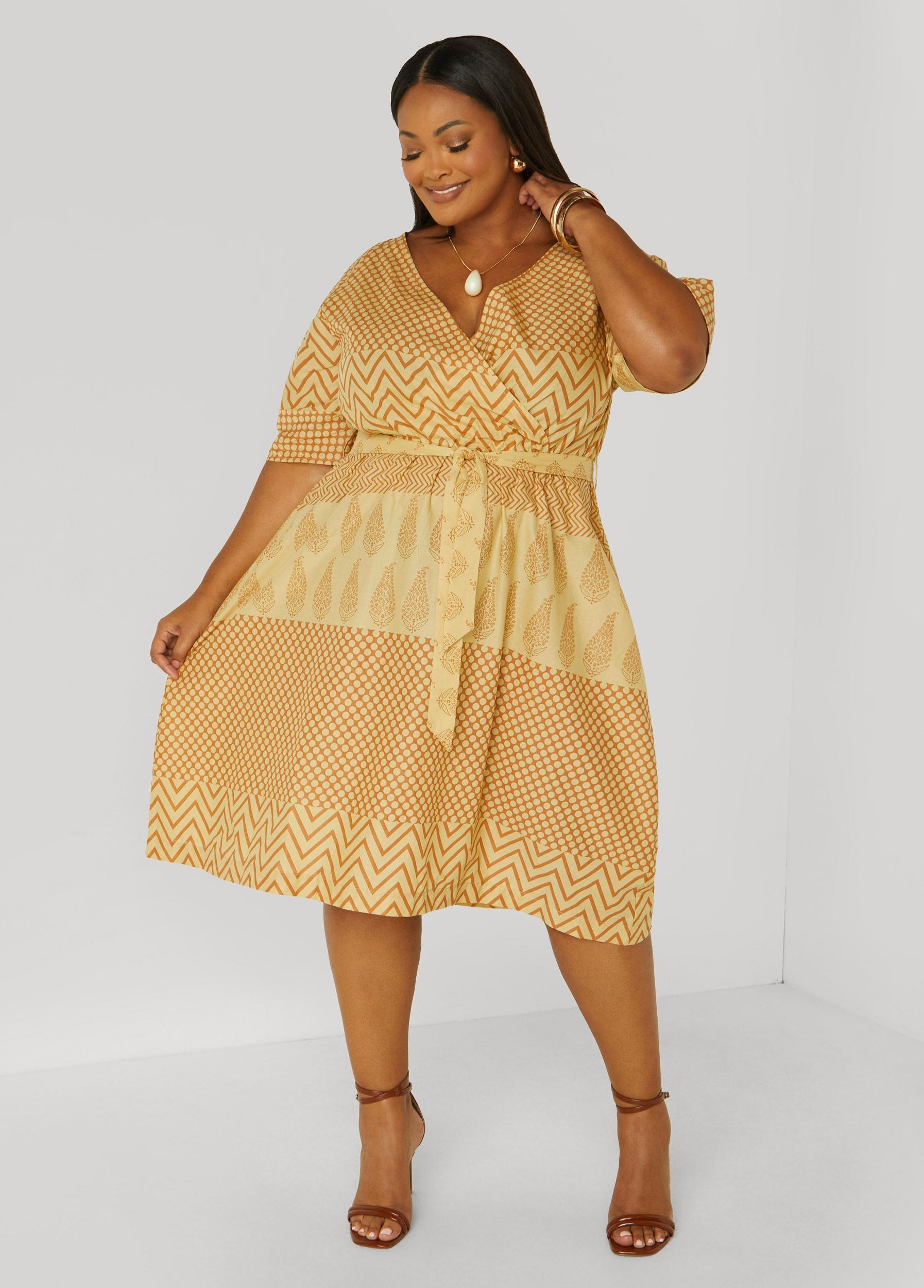 Printed Cotton Faux Wrap Dress Product Image