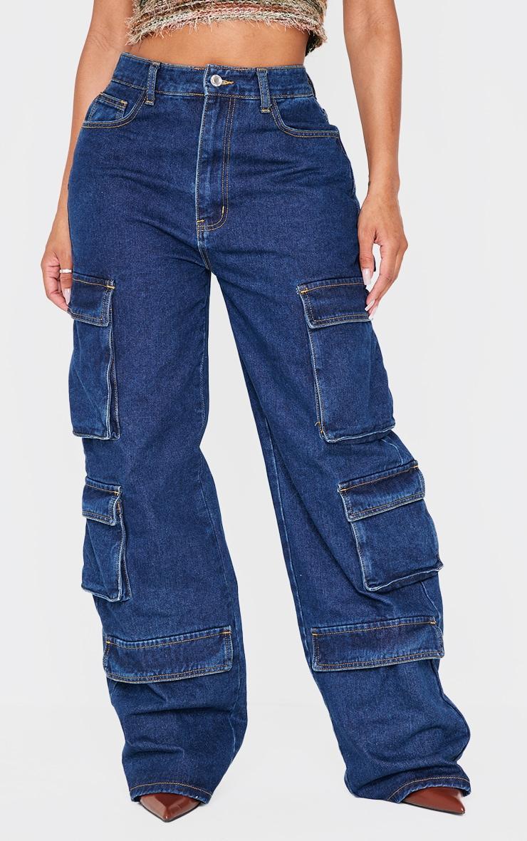 Shape Dark Indigo Wash Cargo Pocket Wide Leg Jeans Product Image