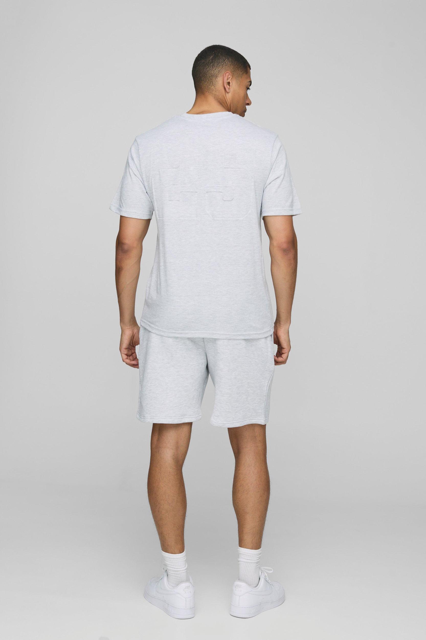 Regular Fit Varsity 25 Debossed T-Shirt & Short Set | boohooMAN USA Product Image