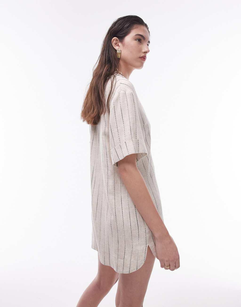 Topshop button down romper in natural stripe Product Image