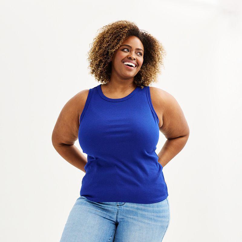 Plus Size Sonoma Goods For Life® High Neck Ribbed Layering Tank Top, Women's, Size: 4XL, Blue Tundra Product Image