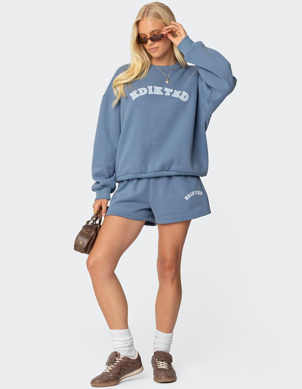 EDIKTED Beyond Edikted Sweat Shorts - BLUE Product Image