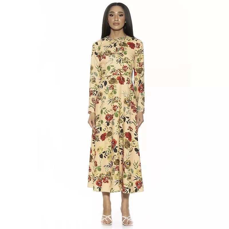 Women's ALEXIA ADMOR Ophelia Crewneck Long Sleeve Fit And Flare Midi Dress, Size: 8, Beige Rose Product Image