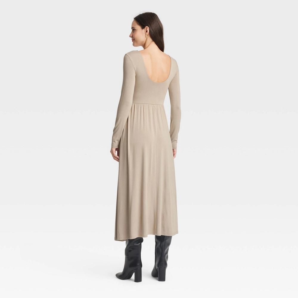 Womens Long Sleeve Knit Ballet Maxi Dress - A New Day Tan M Product Image