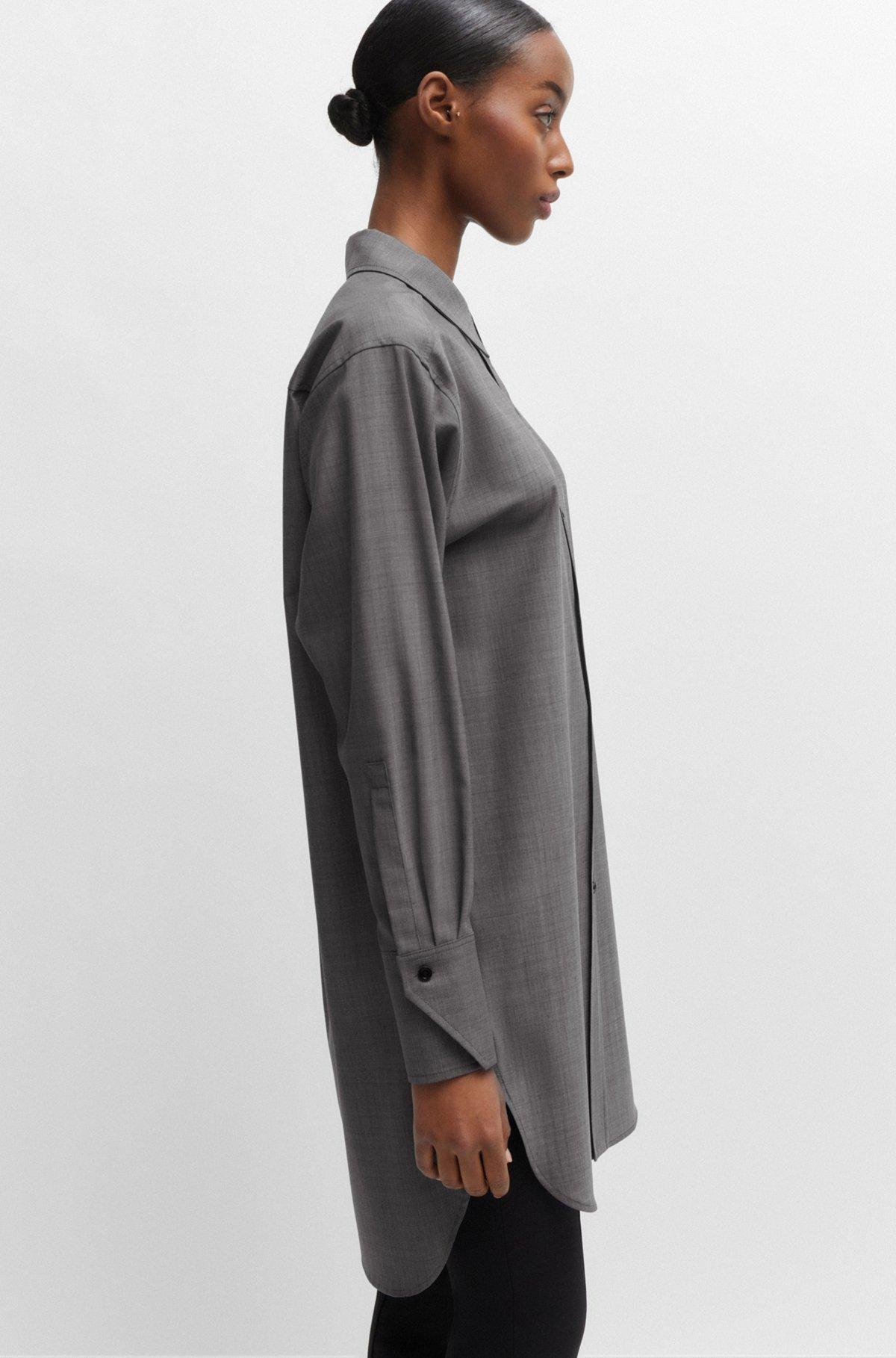BOSS - Relaxed-fit blouse in Italian virgin-wool sharkskin - Patterned Product Image