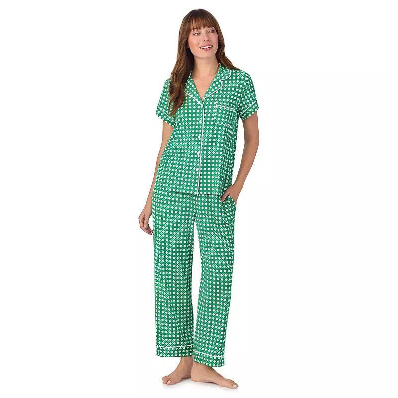 Women's Draper James 2-Piece Printed Cozy Short Sleeve Notch Collar Pajama Top & Pajama Pants Set, Size: XL, Spring Green Wicker Product Image