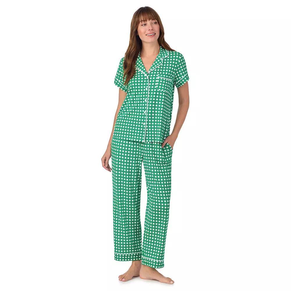 Women's Draper James 2-Piece Printed Cozy Short Sleeve Notch Collar Pajama Top & Pajama Pants Set, Size: XL, Spring Green Wicker Product Image