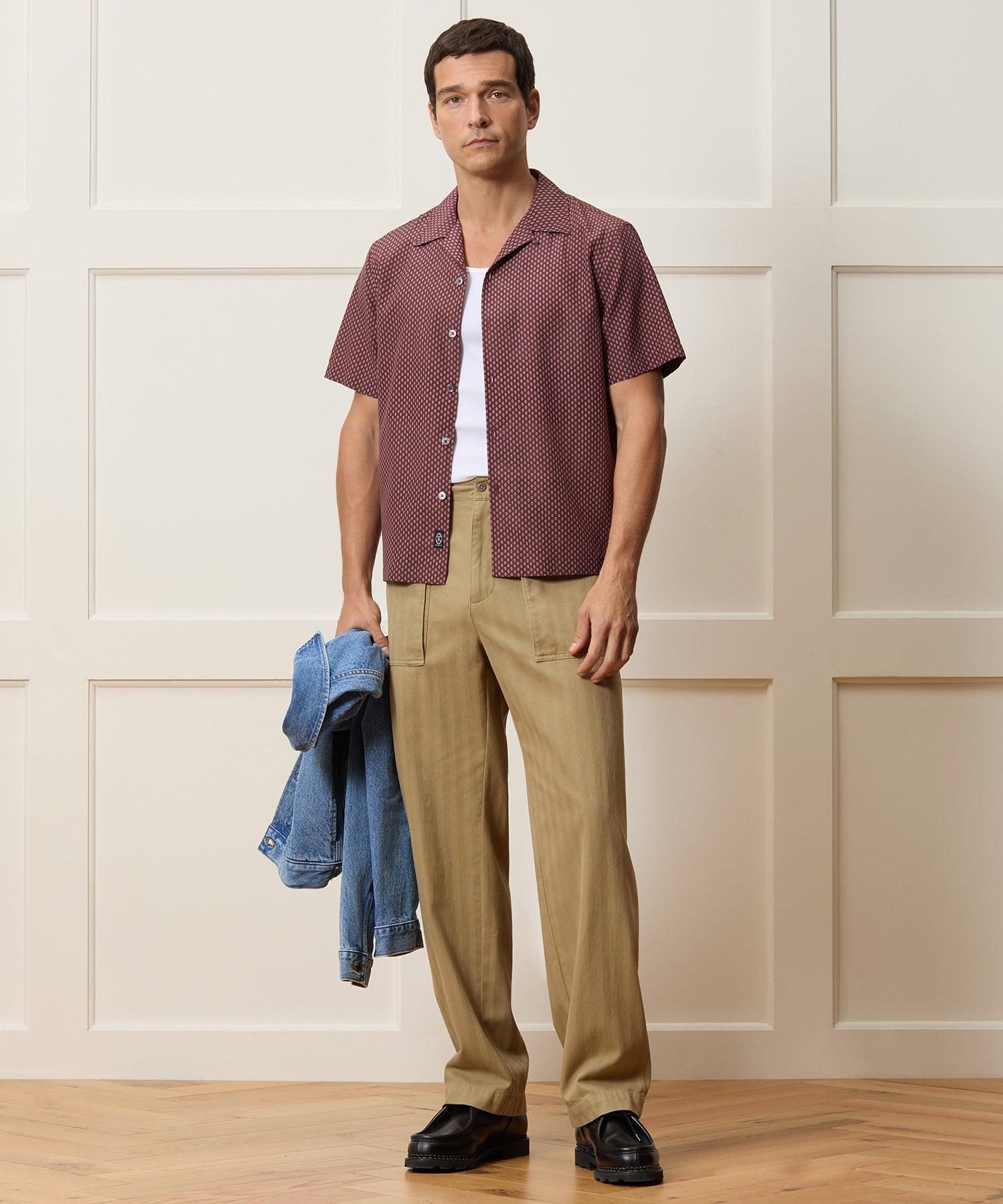 Cropped Silk Geo Camp Collar Shirt Product Image