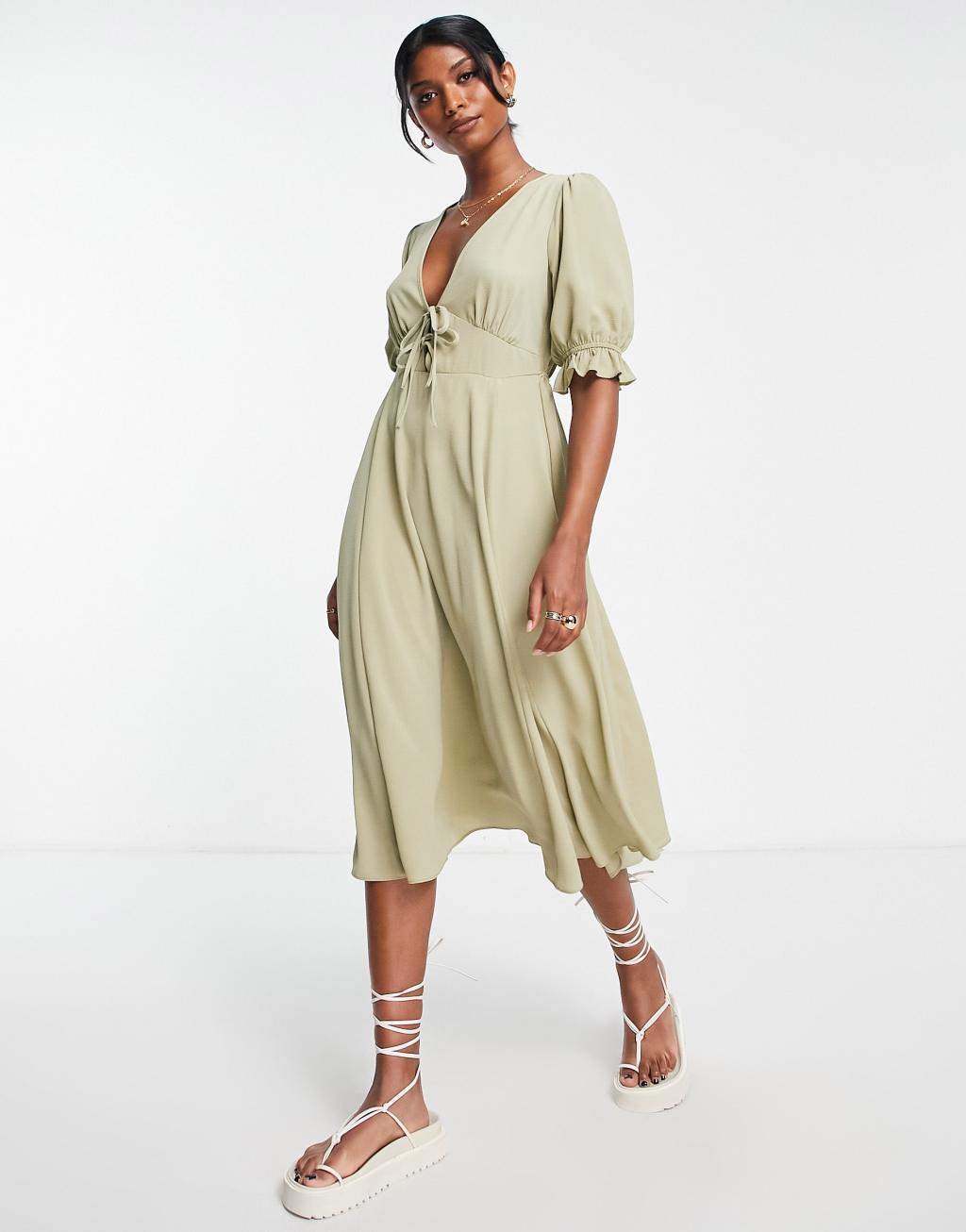 ASOS DESIGN Tie Front Chuck On Midi Tea Dress Product Image