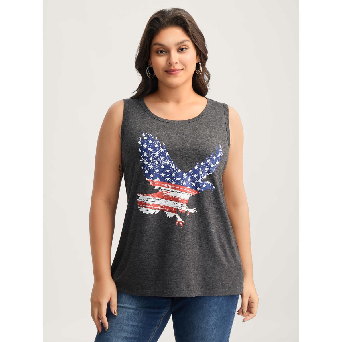 Plus Size Stars and Stripes Curvy Hem Tank Top Women DimGray Non Round Neck Everyday-Casual Tank Tops Camis BloomChic 28/5X Product Image