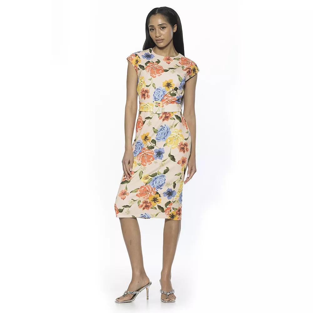 Women's ALEXIA ADMOR Blossom Crewneck Sleeveless Belted Sheath Dress, Size: XS, Brown Floral Product Image