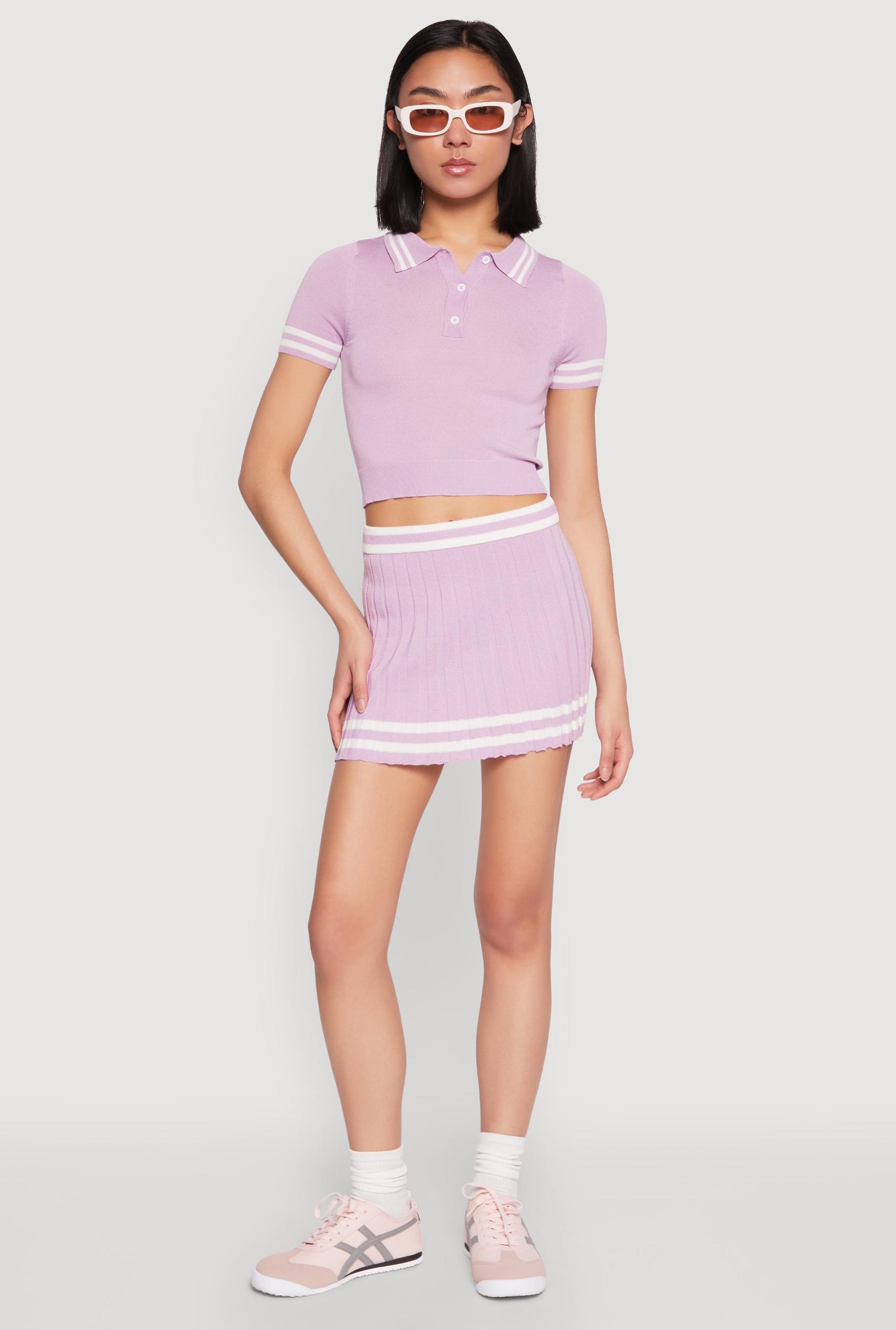 Womens Varsity Stripe Detail Mini Pleated Skirt Product Image