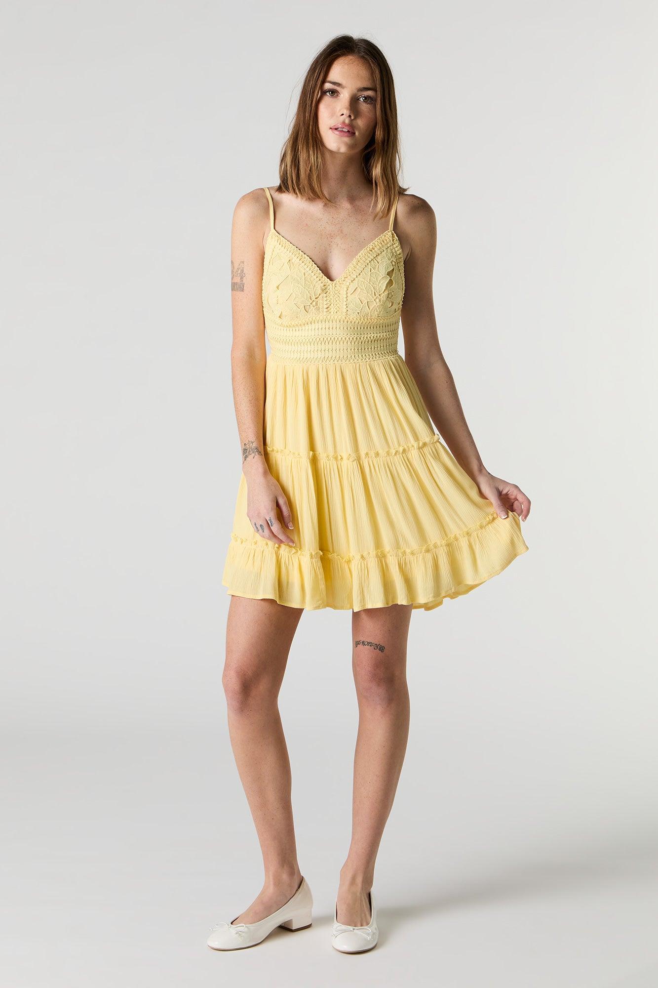 Floral Crochet Tiered Mini Dress Female Product Image
