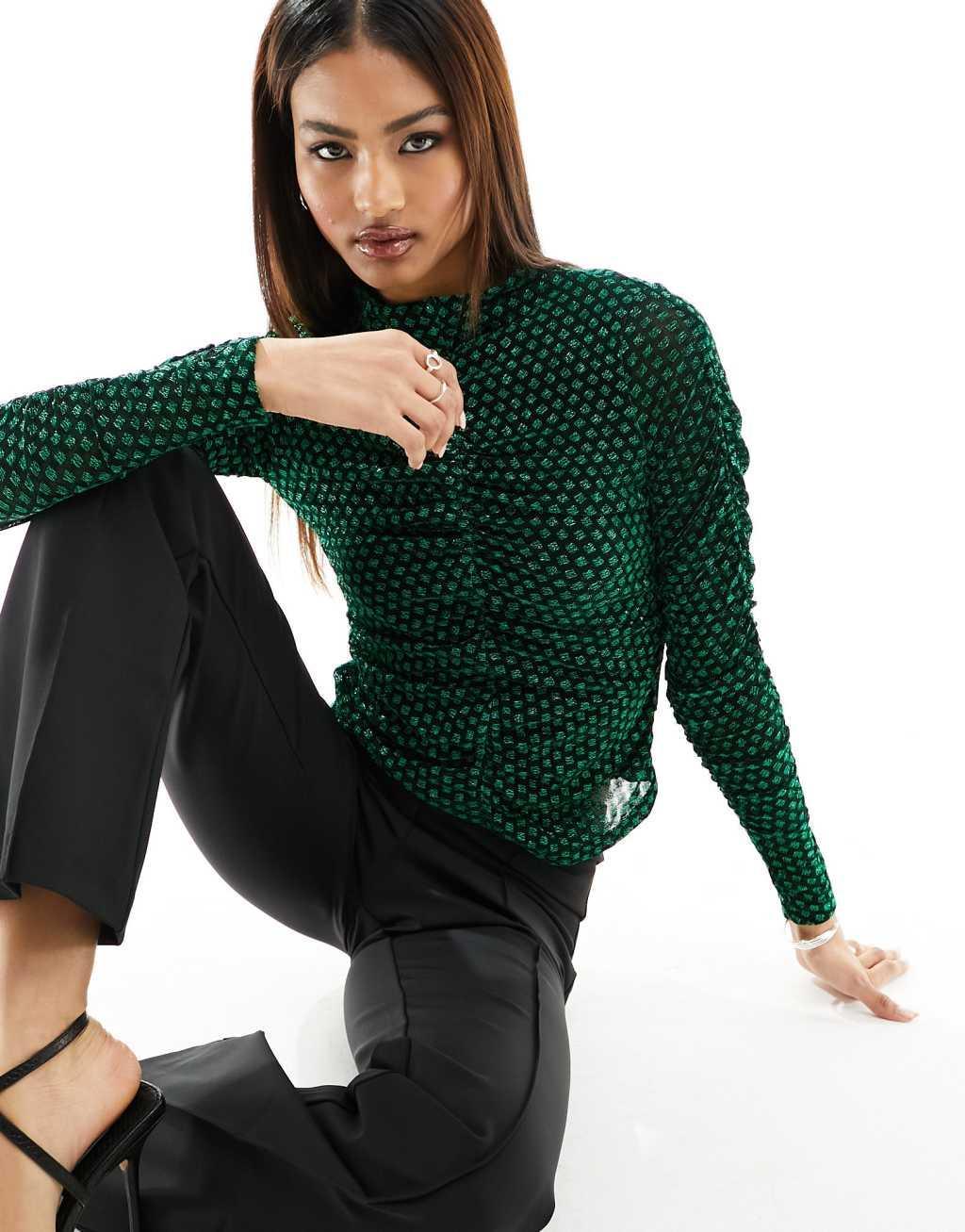 Y.A.S high neck glitter mesh top Product Image