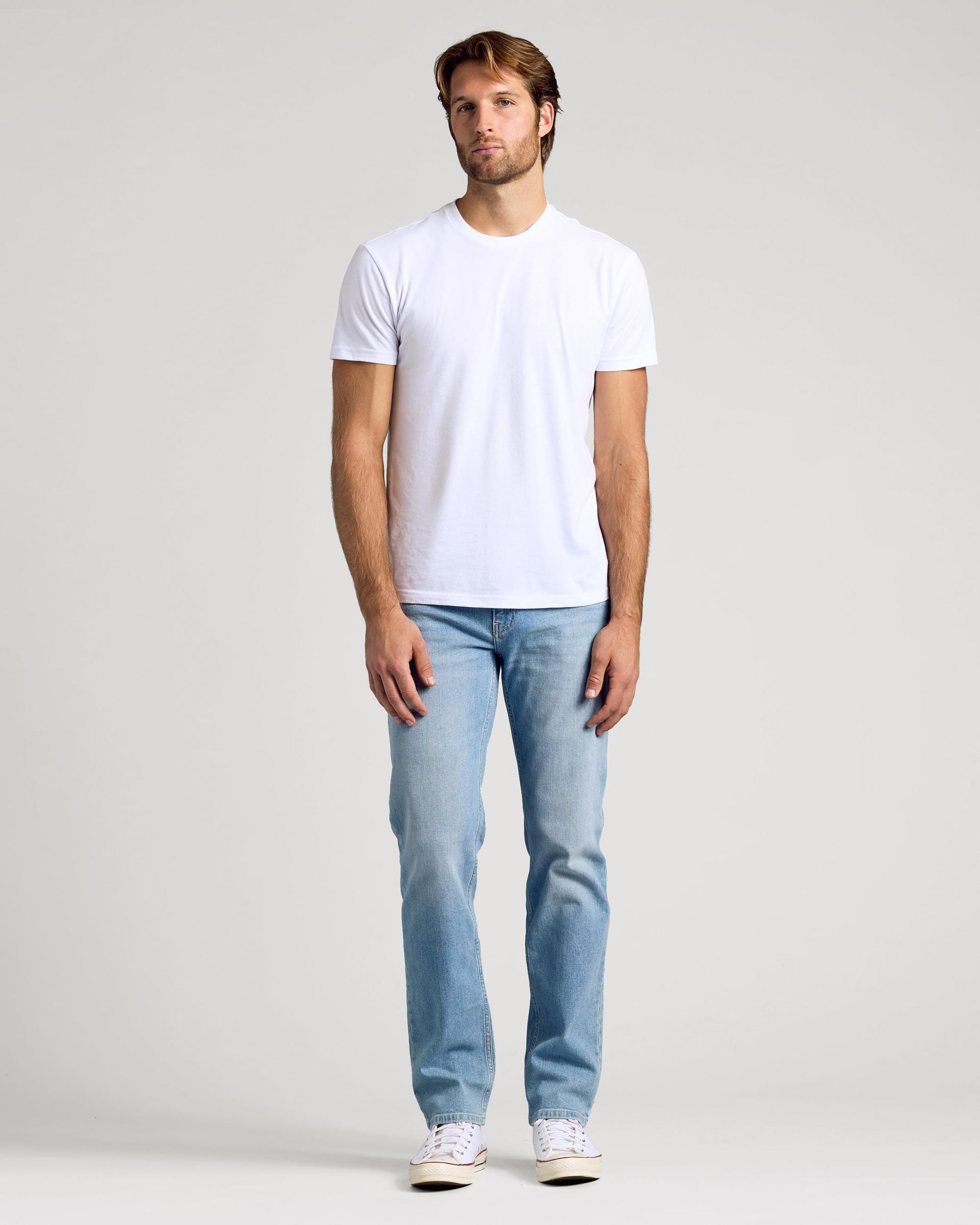 Light Indigo Wash Straight Authentic Denim Jeans Product Image