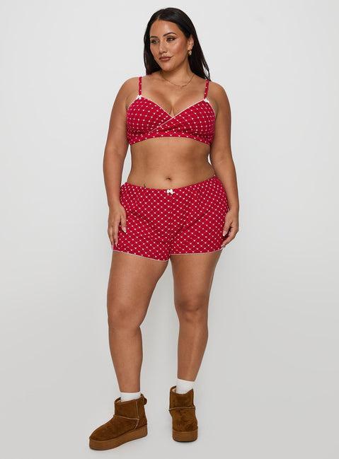 Slow Start Pointelle Sleep Short Red Curve Product Image