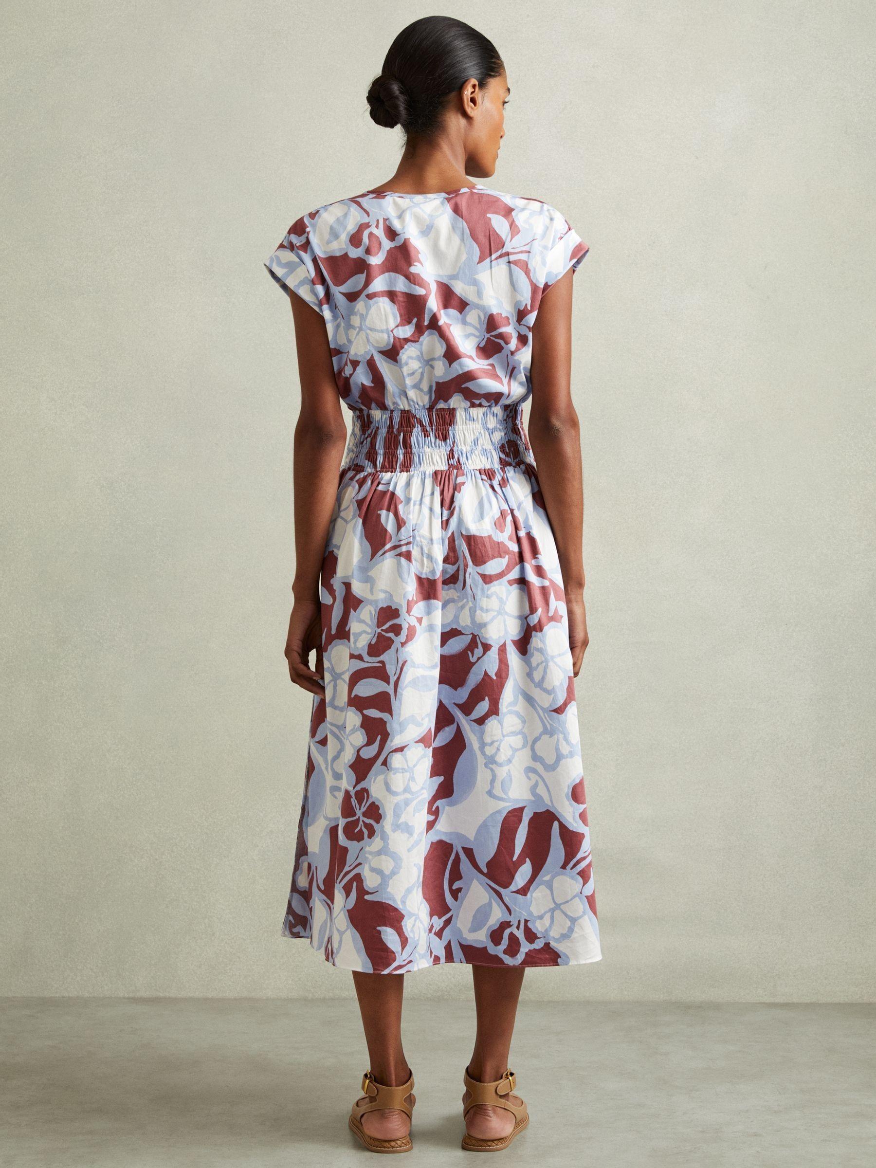 100% Cotton Poplin Floral-Print Midi Dress in Blue Product Image