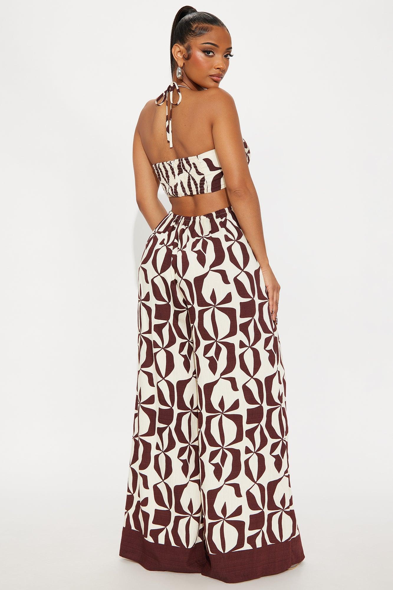 Gianna Linen Wide Leg Jumpsuit - Chocolate/Combo Product Image