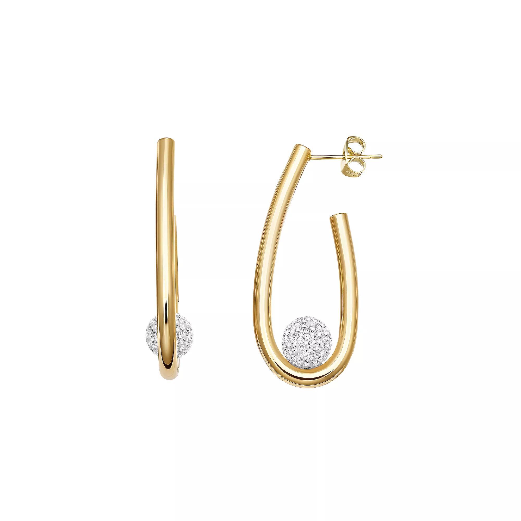 Redorn 18k Gold Flash-Plated Recycled Brass Crystal Fireball J-Hoop Earrings, Women's, Gold Tone Clear Product Image