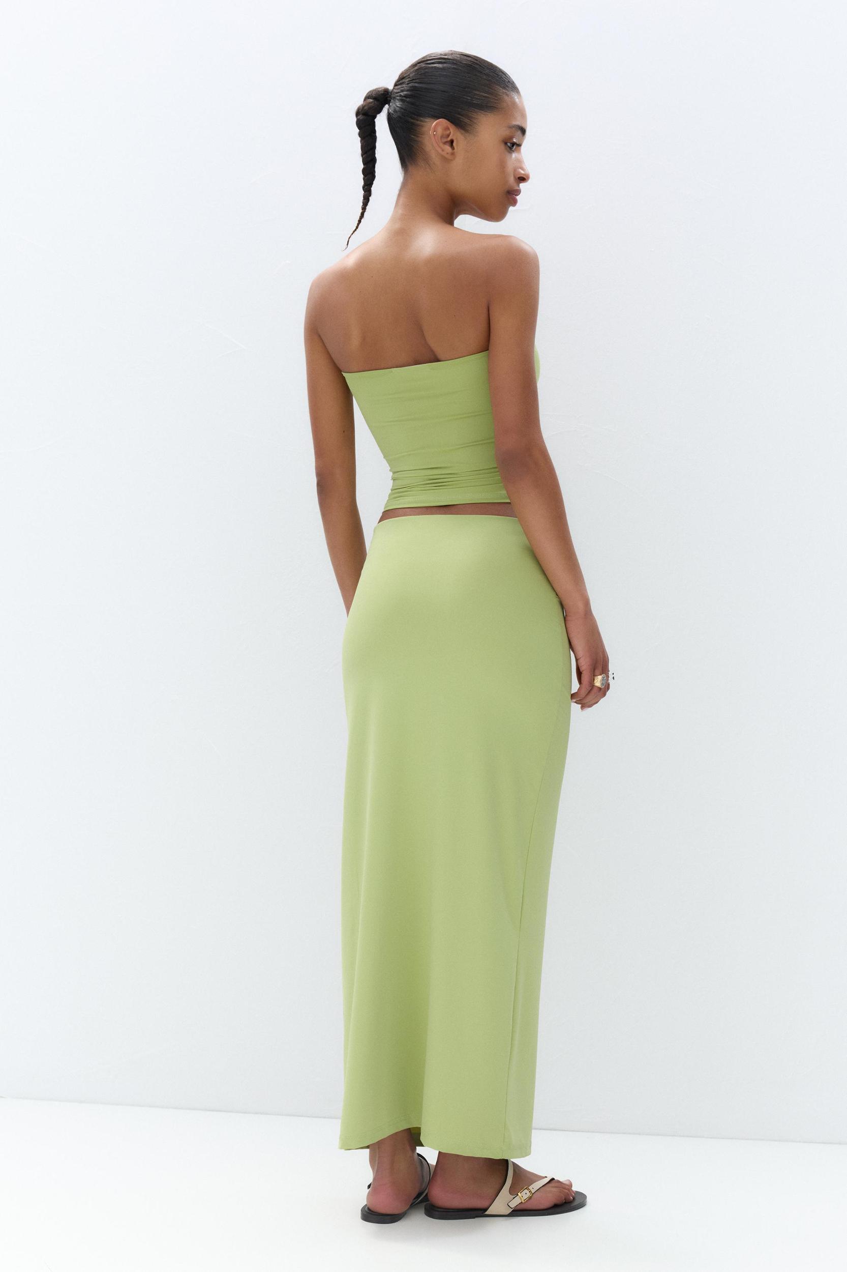 Gathered polyamide midi skirt Product Image