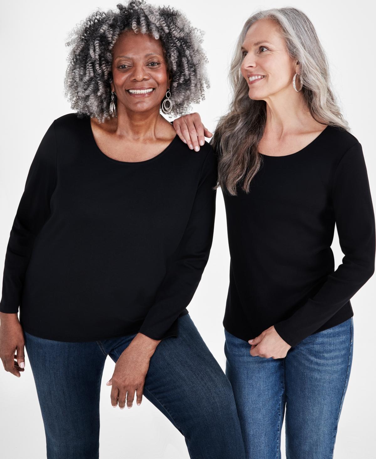 Style & Co Womens Cotton Long-Sleeve Scoop-Neck Top, Created for Macys Product Image