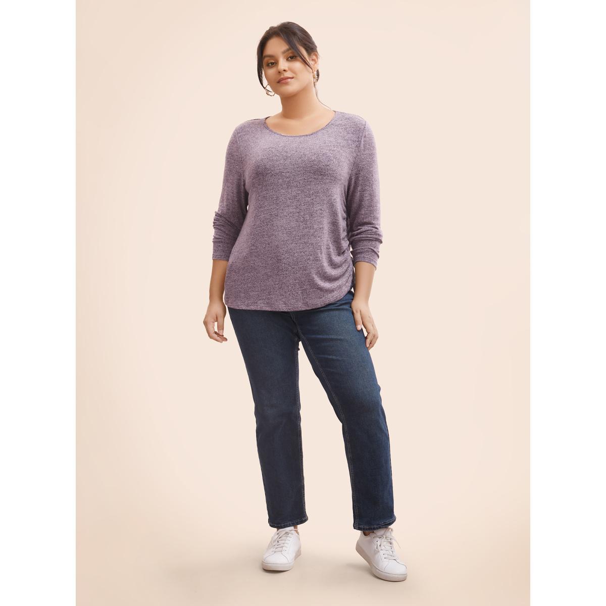 Plus Size Crew Neck Heather Drawstring T-shirt Deeppurplered Women Casual Drawstring Round Neck Bodycon Everyday T-shirts BloomChic 14-16/1X Product Image