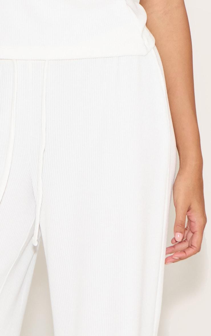 White Textured Drawstring Slouchy Wide Leg Pants Product Image