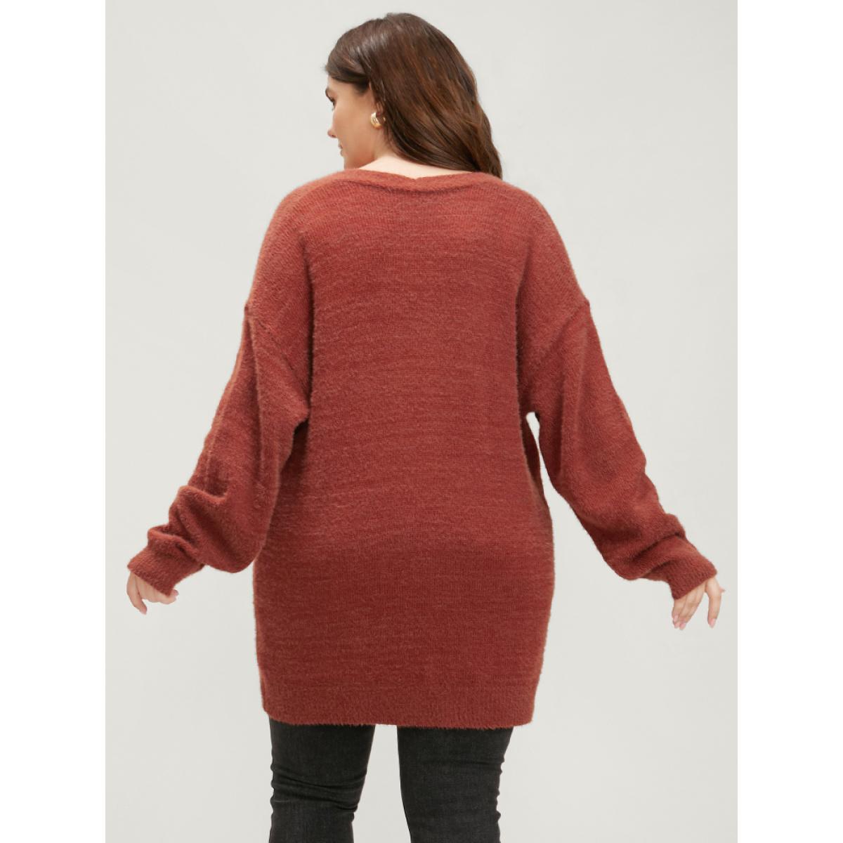 Plus Size Solid Pointelle Knit Pocket Button Front Heather Cardigan Maroon Women Casual Loose Long Sleeve Dailywear Cardigans BloomChic 28/5X Product Image