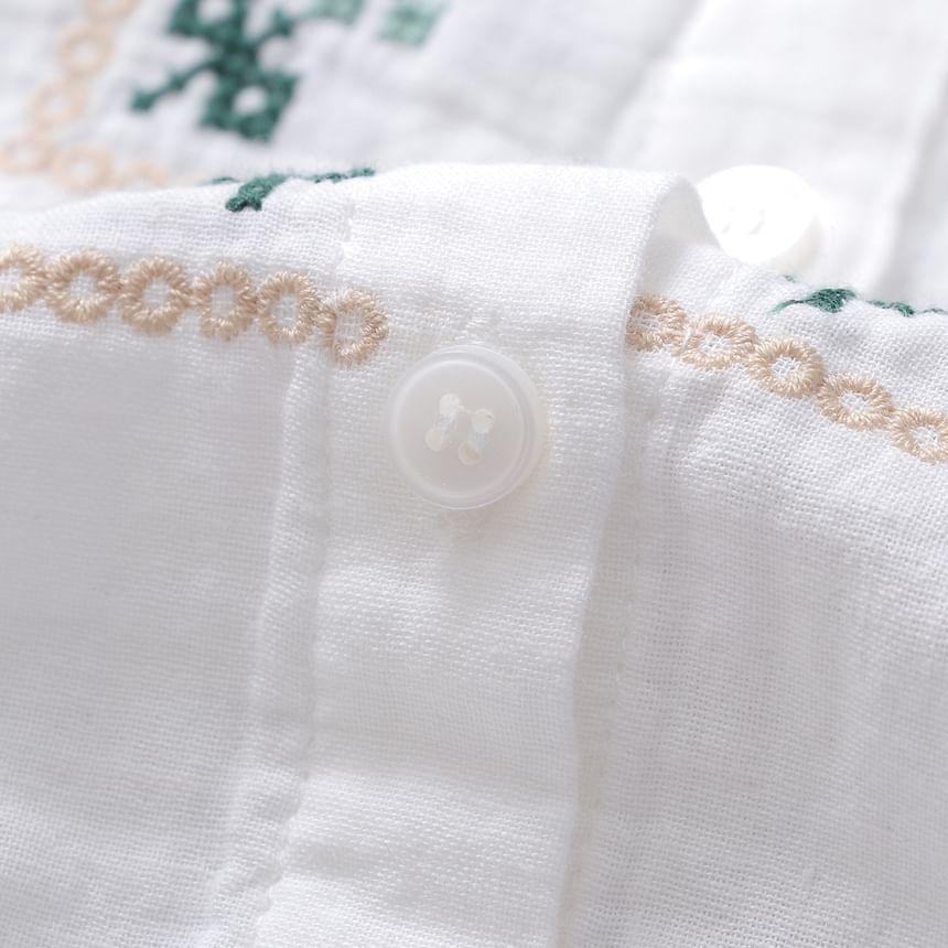 Long Sleeve Lapel Neck Embroidered Shirt Product Image