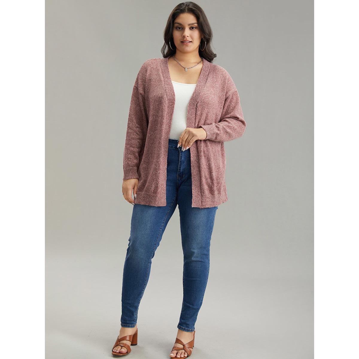 Plus Size Solid Heather Elastic Cuffs Cardigan Maroon Women Casual Loose Long Sleeve Everyday Cardigans BloomChic 22-24/3X Product Image
