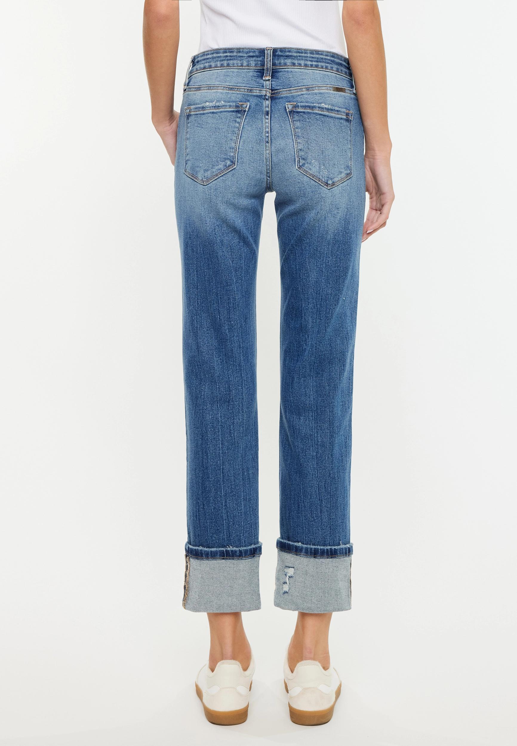 KanCan™ Mid Rise Ripped Cuff Hem Slim Straight Ankle Jean Product Image