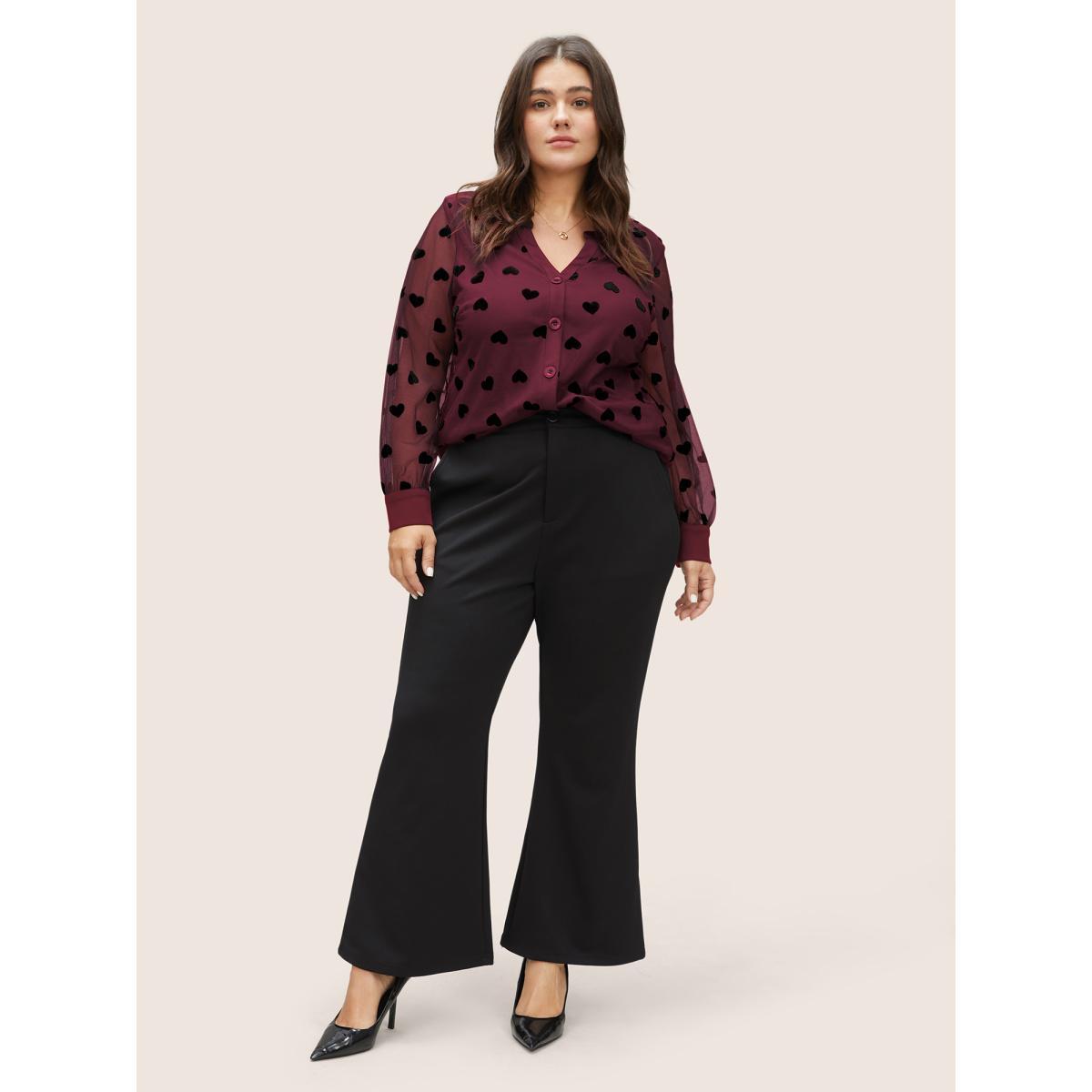 Plus Size Scarlet Heart Mesh Patchwork V Neck Blouse Women Cocktail Long Sleeve V-neck Party Blouses BloomChic 10/M Product Image