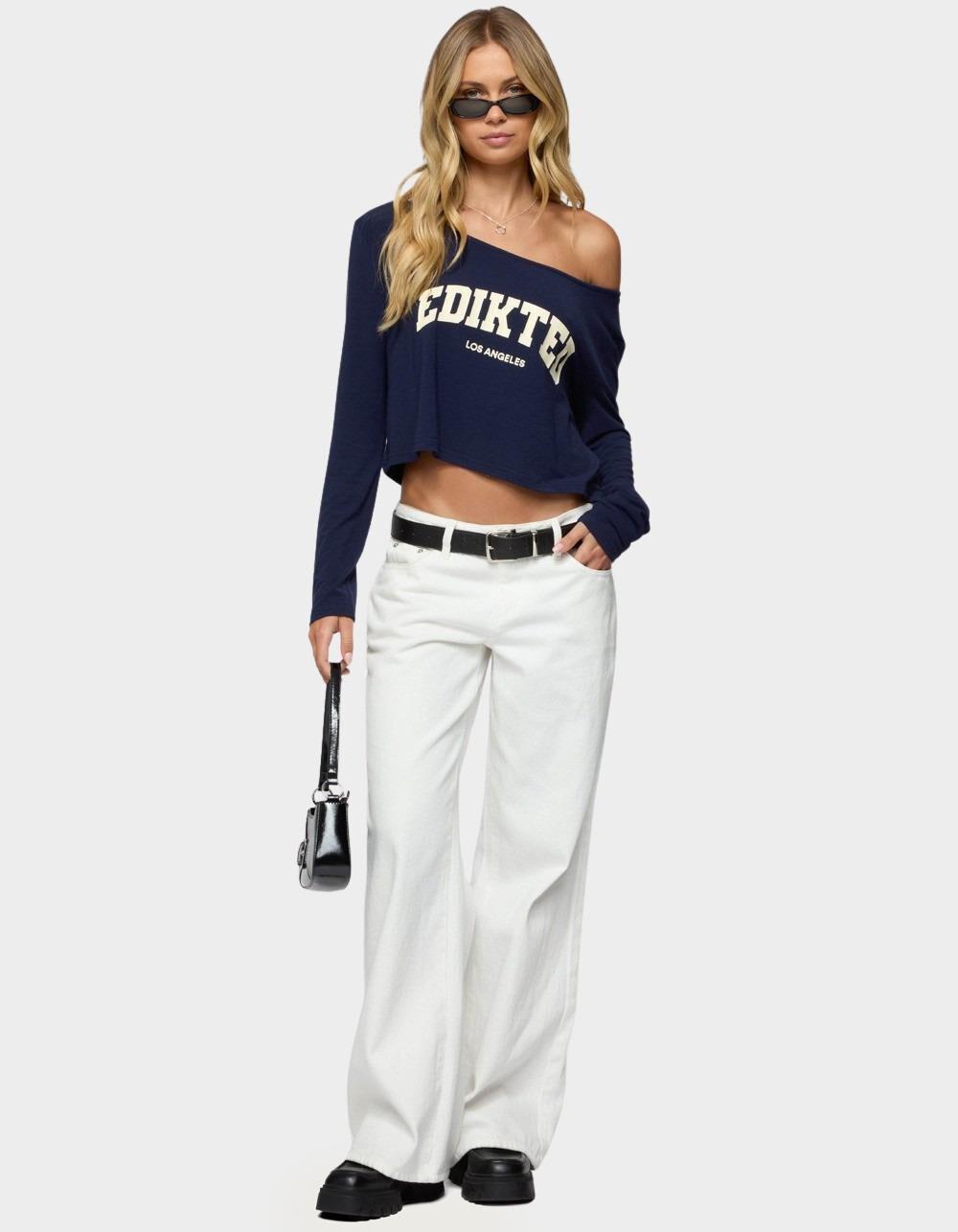 EDIKTED LA Babe Off Shoulder Top - NAVY Product Image