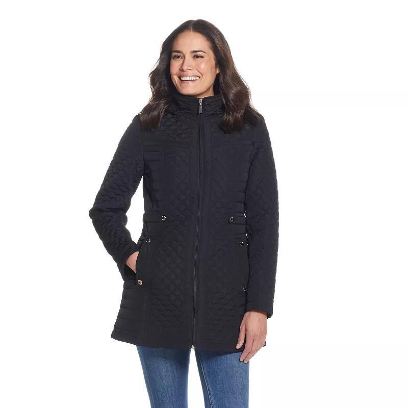 Women's Gallery Hooded Quilted Coat, Size: Large, Black Product Image