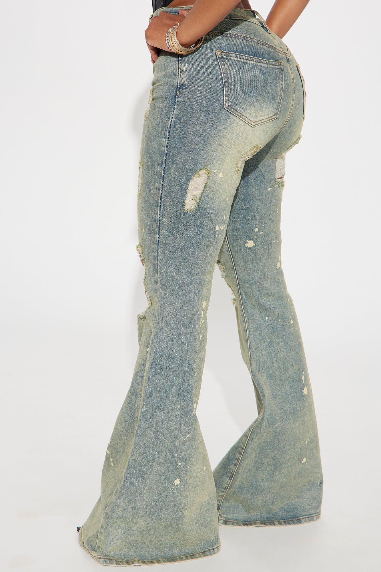 What Im About Stretch Lace Up Tinted Flare Jeans - Vintage Wash Product Image