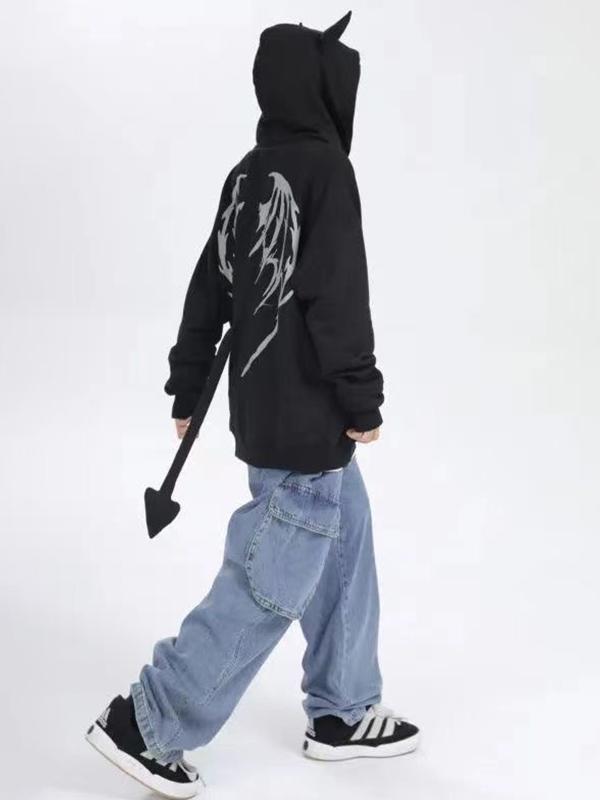 Men's Devil Styling Wing Print Fleece Oversized Hoodie Product Image