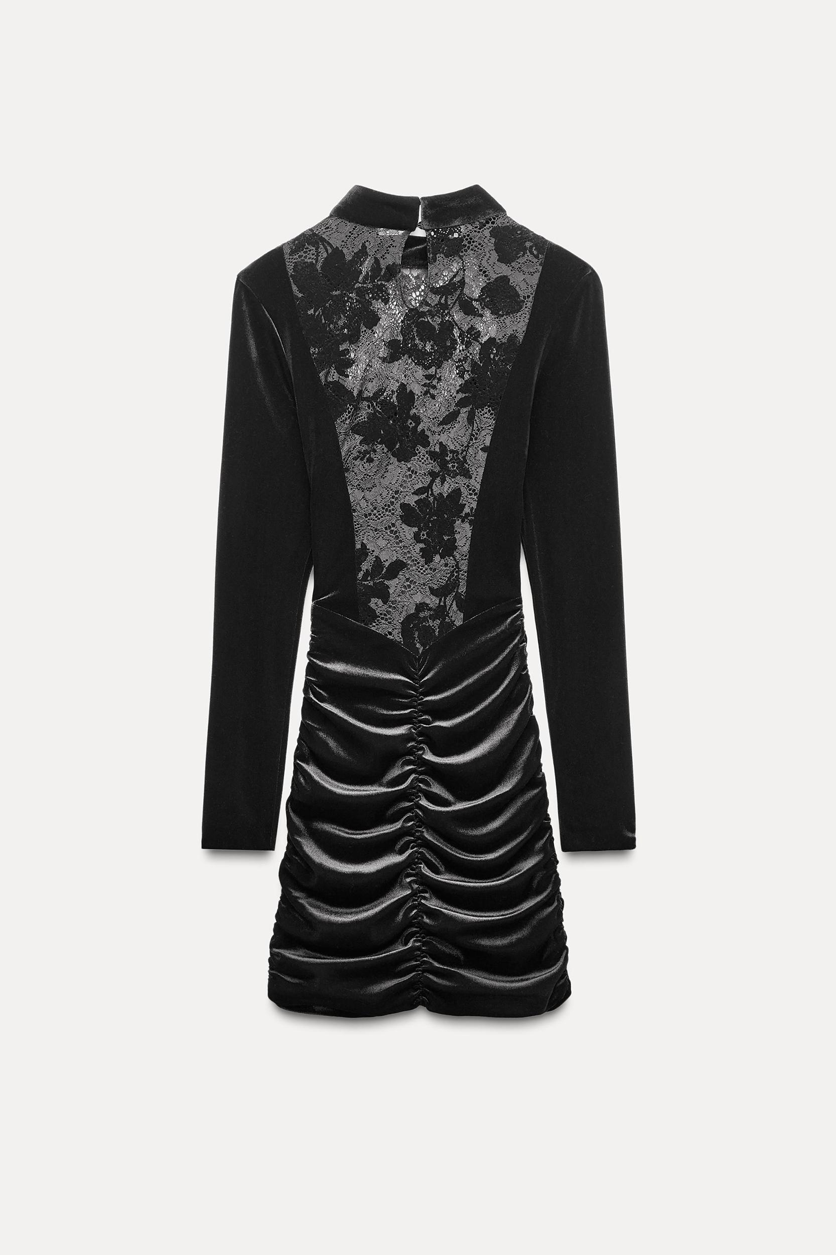 COMBINATION LACE AND VELVET MINI DRESS Product Image