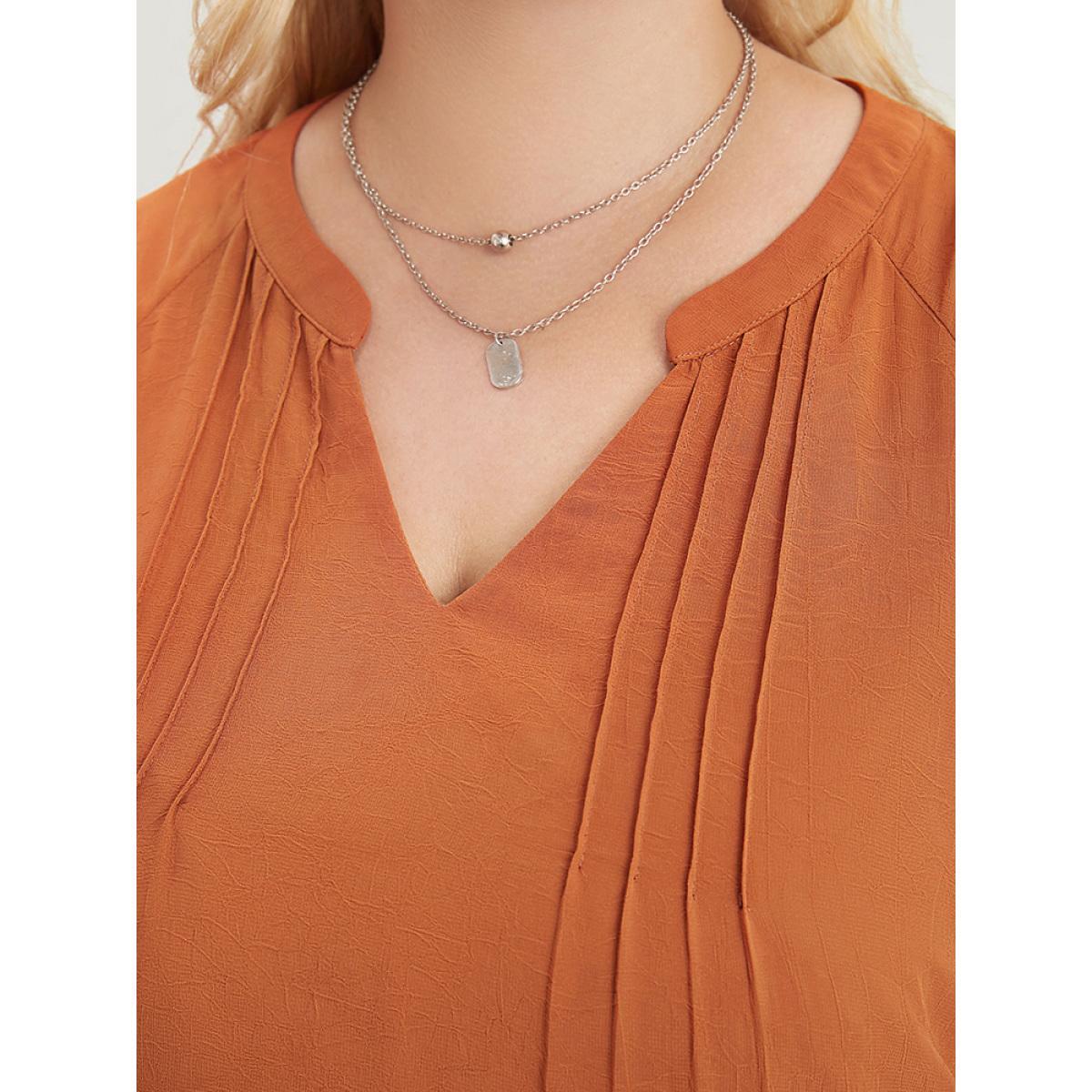 Plus Size Maroon Solid Notched Pleated Mesh Raglan Sleeve Blouse Women Casual Short sleeve V-neck Dailywear Blouses BloomChic 10/M Product Image