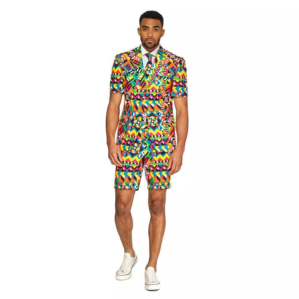 Men's OppoSuits Slim-Fit Novelty Short Sleeve Suit & Tie Set, Size: 42 - Regular, Blue Pink Product Image