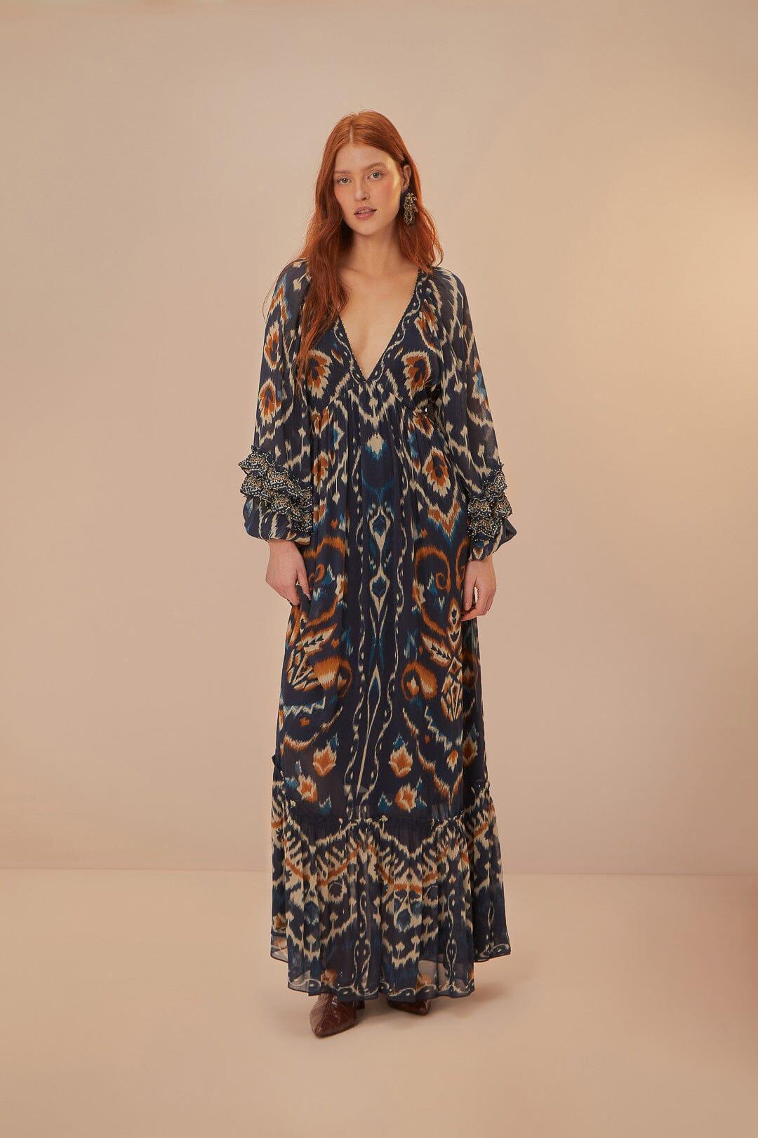 Pineaple Ikat Blue Maxi Dress, PINEAPPLE IKAT BLUE / M Product Image
