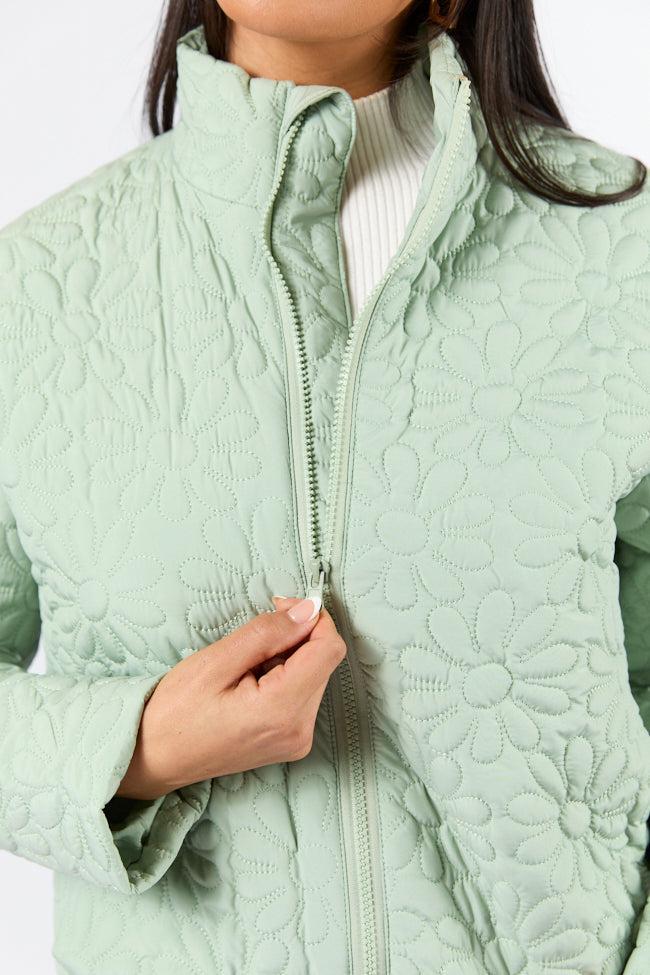 Full Bloom Sage Flower Quilted Zip Up Jacket FINAL SALE Product Image