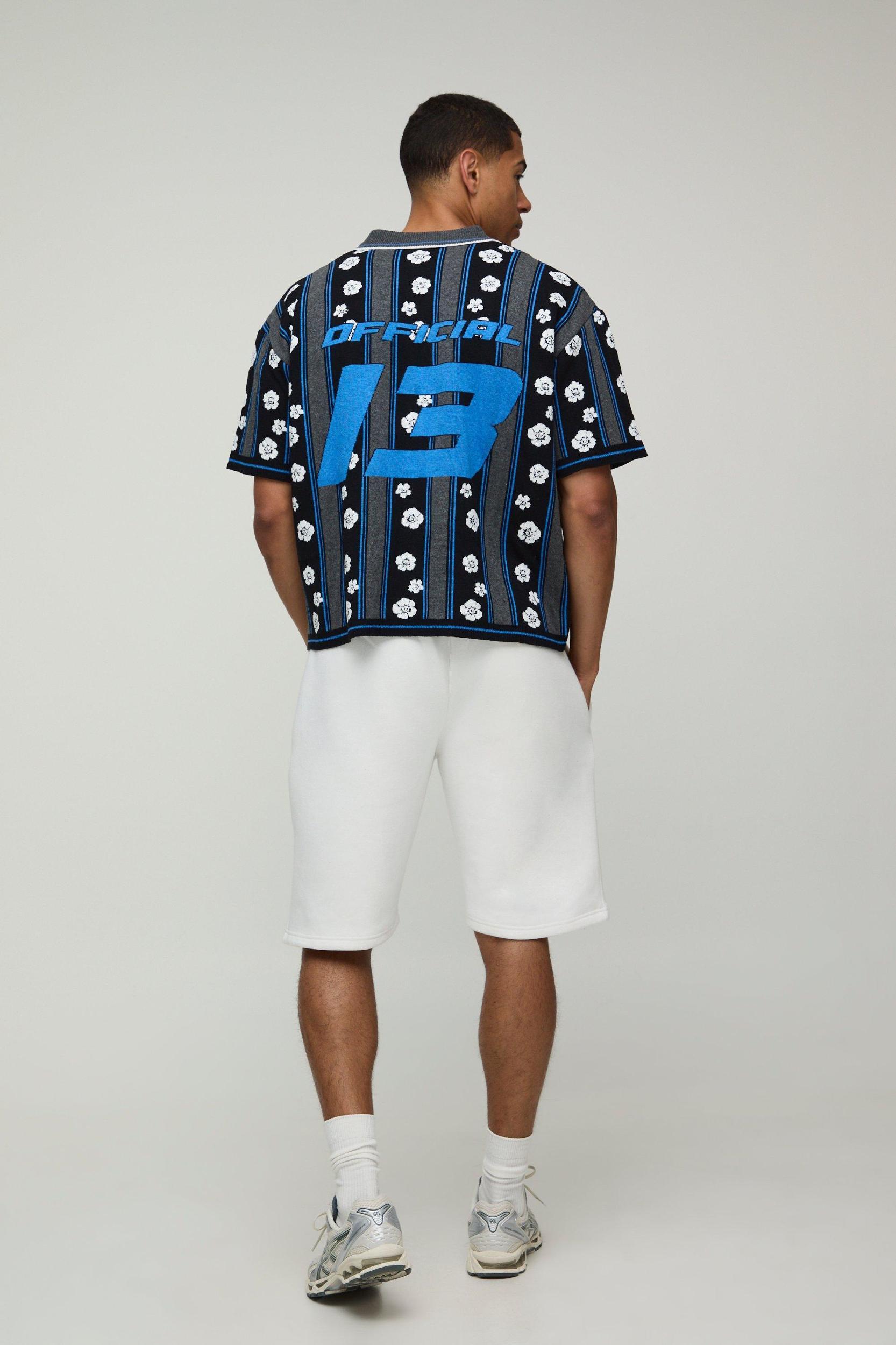 Oversized Boxy Varsity Jacquard Knitted Polo | boohooMAN USA Product Image