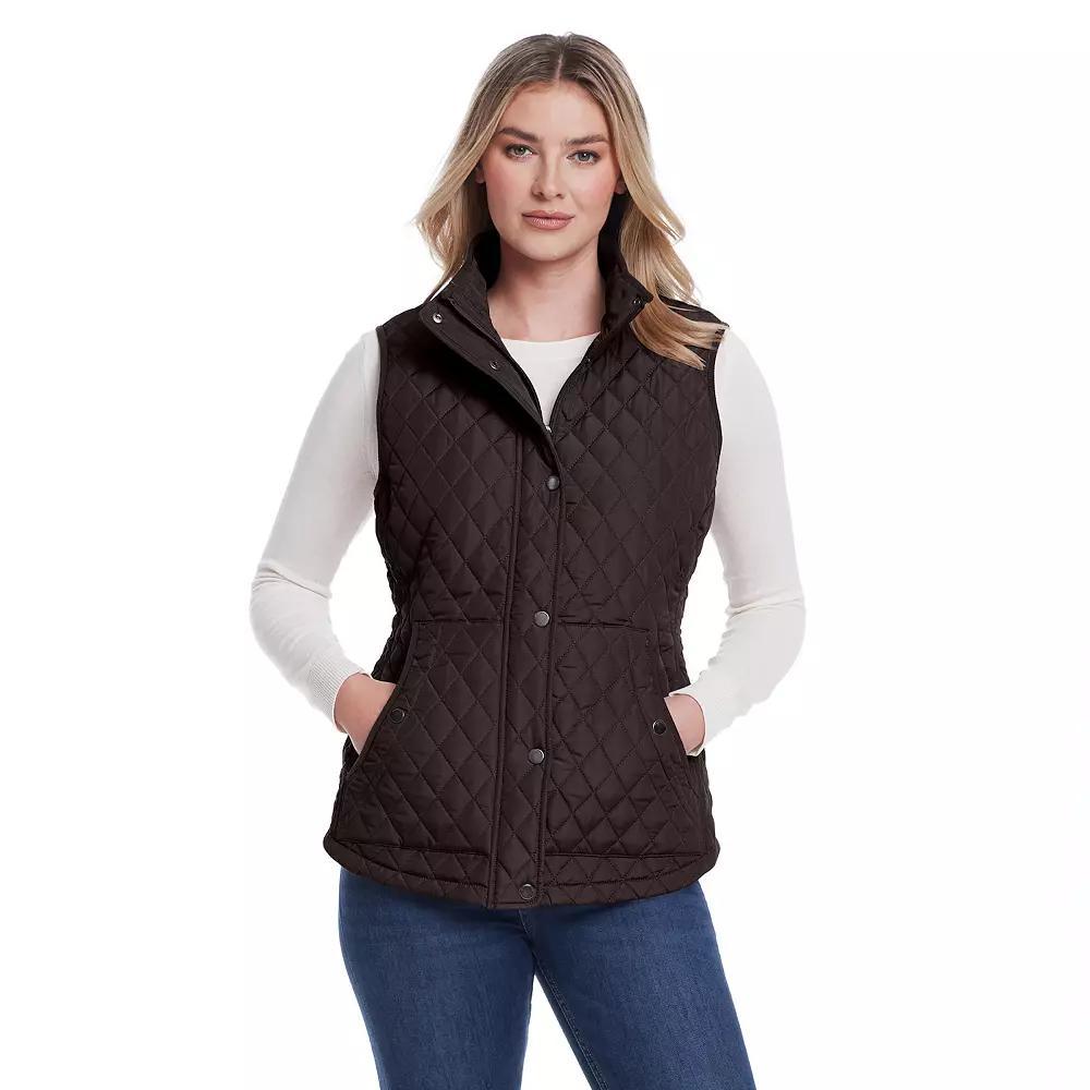 Women's Weathercast Corduroy Trimmed Quilted Vest, Size: Large, Black Product Image