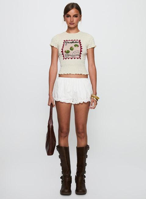 Ciao Bella Shirred Graphic Top Cream Product Image