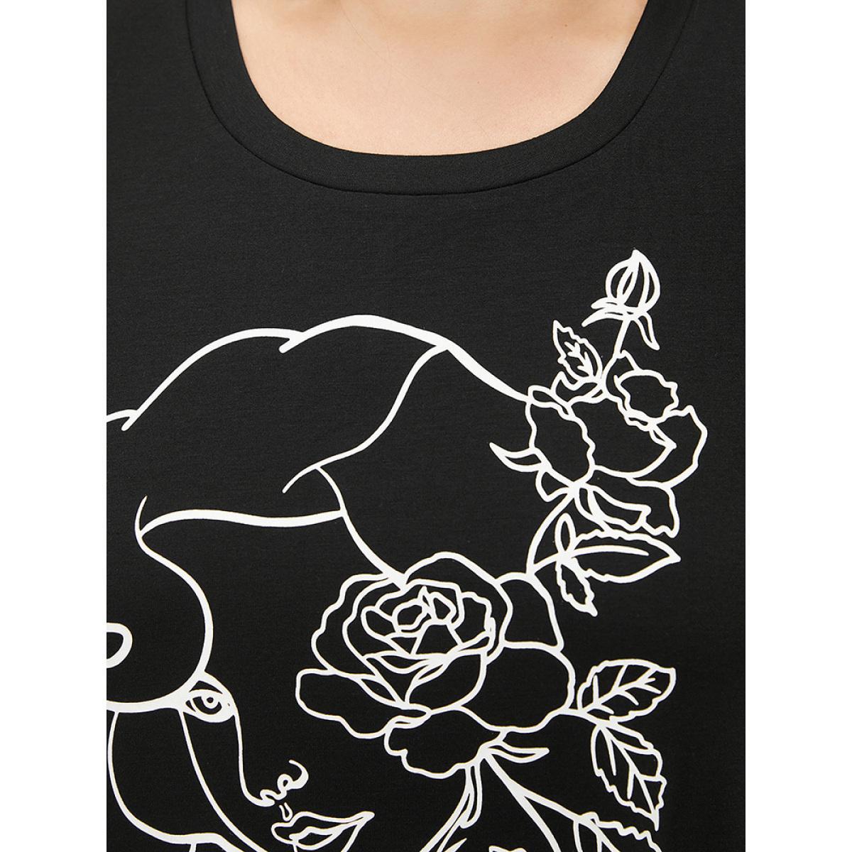 Plus Size Rose & Figure Print Pocket Flutter Graphic Dress Black Women Casual Printed Curvy Knee Dress BloomChic 22-24/3X Product Image