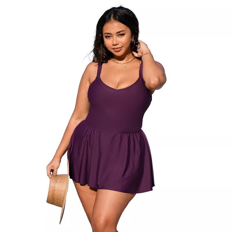 Plus Size Cupshe Banded Waist Adjustable Straps Ruffled Swimdress, Womens Product Image